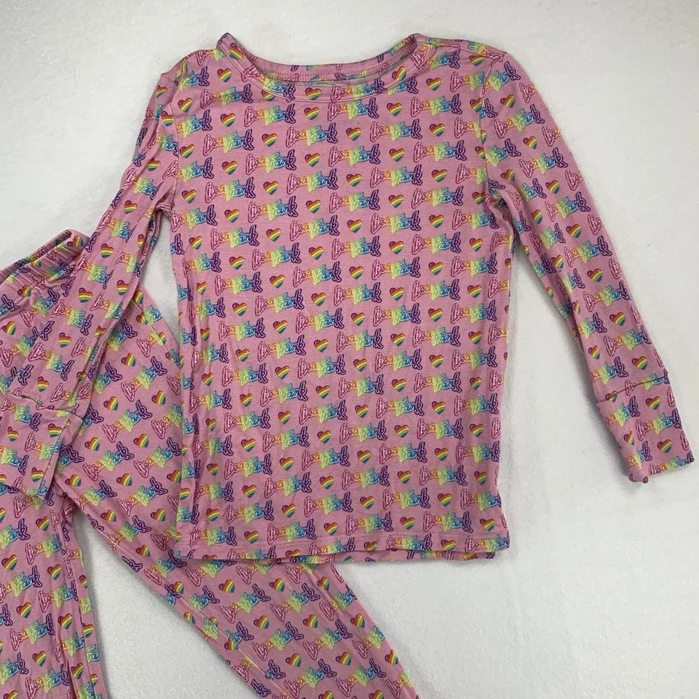 Posh Peanut Lisa Frank‎ Pajama Set Pjs 3t-4t Logo Rainbow Hearts Pink